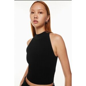 Babaton Aritzia Sculpt Knit High Neck Tank Top Black Ribbed Sleeveless Mock Neck